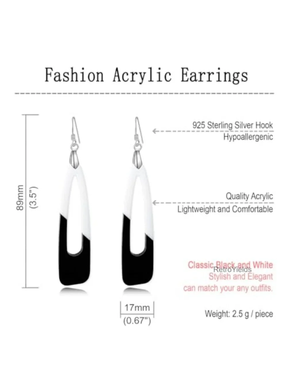 Acrylic Dangle Earrings Women Trendy Long Water Drop Two Tone Geometric